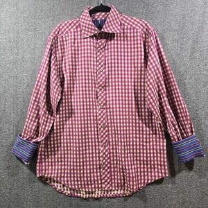 Robert Graham Men's Flip Cuff Button Up Long Sleeve Check Purple‎ / Green Sz L